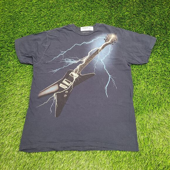 Electric Guitar Lightning Shirt M/L 21x27 Navy-Blue - Picture 1 of 11